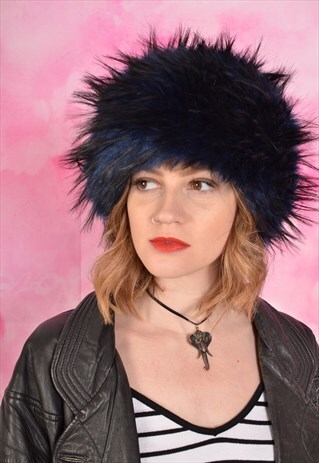 VINTAGE FAUX FUR HAT IN MIDNIGHT BLUE