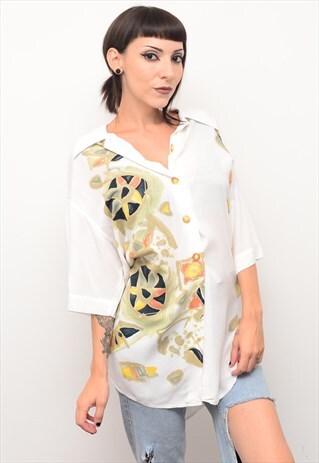 VINTAGE 90'S ARTSY ABSTRACT PATTERNED SUMMER SHIRT