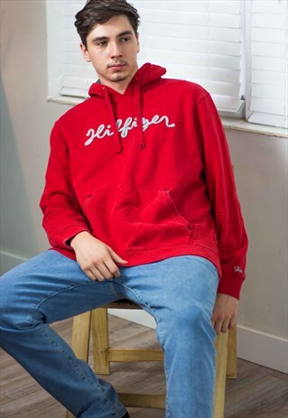 VINTAGE TOMMY HILFIGER HOODIE SWEATSHIRT LOGO 90S L 26.4