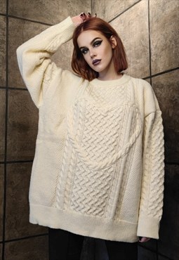 Heart sweater knitted luxury top cable love jumper in cream
