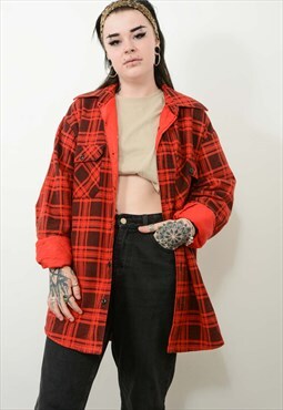 Vintage Plaid Check Flannel Jacket Red Size XL