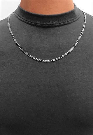 2 PACK 3MM 20" STAINLESS STEEL CURB NECKLACE CHAIN - SILVER