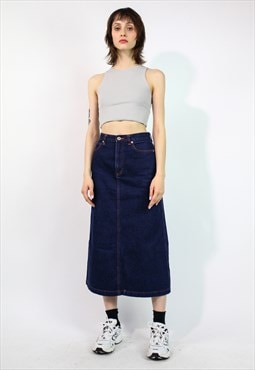 Uniqlo DEnim Maxi Skirt in Navy Blue XS 
