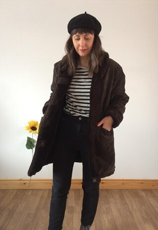 VINTAGE DARK BROWN LEATHER SUEDE COAT