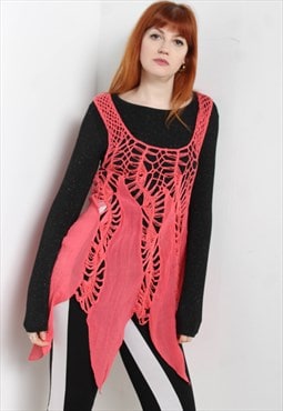 Vintage Y2K Crochet Knit Over Dress Pink