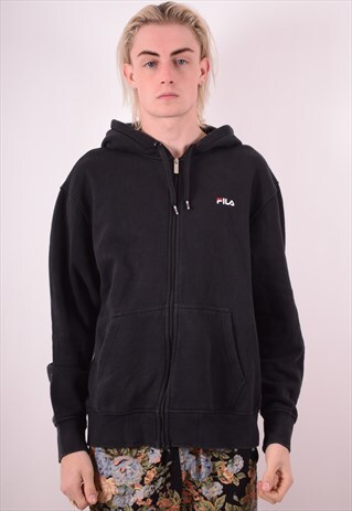 FILA MENS VINTAGE HOODIE JACKET XL BLACK 90S