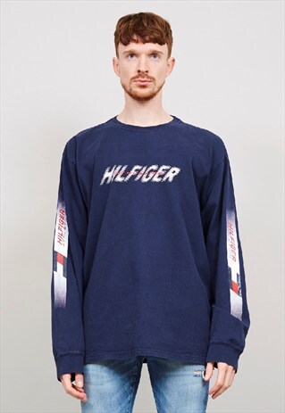VINTAGE 90'S TOMMY HILFIGER NAVY LONG SLEEVE T-SHIRT