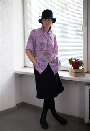 VINTAGE 80'S PURPLE FLOWER PRINT SHORT SLEEVED BLOUSE