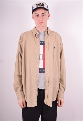 RALPH LAUREN MENS VINTAGE SHIRT LARGE BEIGE 90'S