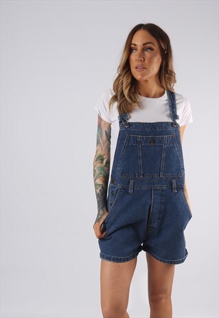 VINTAGE DENIM DUNGAREE SHORTS UK 12 MEDIUM (EDA)