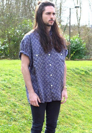VINTAGE 80S SILK ART NERD SHIRT - XL - FESTIVAL - RETRO