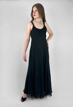 Vintage Frankk's Darling Black Sheer Beaded Slip Maxi Dress