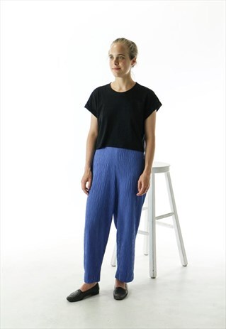 BLUE TEXTURED PANTS / HIGH WAISTED PANTS