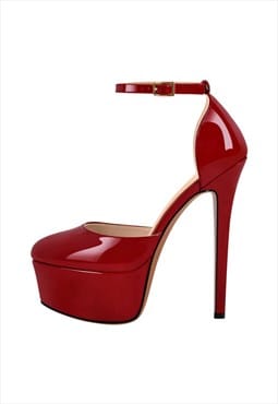 Round Toe Platform Ankle Strap Stiletto Pumps