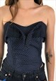VINTAGE 70S CORSET TOP IN BLUE POLKA DOT SMALL