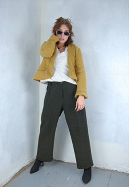 Vintage 90's short baggy fleece cardigan blazer soft yellow