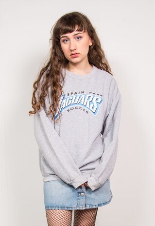 VINTAGE 90'S GREY JAGUARS USA PRINT SWEATSHIRT