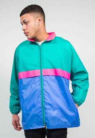 WATERPROOF CAGOULE JACKET RAIN COLOUR BLOCK FESTIVAL