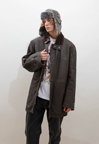 VINTAGE 80S AVIATOR OVERSIZED LEATHER ZIP UP JACKET MEN L