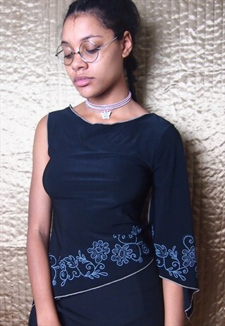BLACK ONE SHOULDER CROP TOP BELL SLEEVES