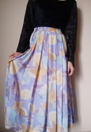 80S VINTAGE 90S GRUNGE PASTEL AUTUMN PLEATED MAXI SKIRT