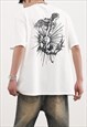 WHITE GRAPHIC COTTON OVERSIZED T SHIRT TEE