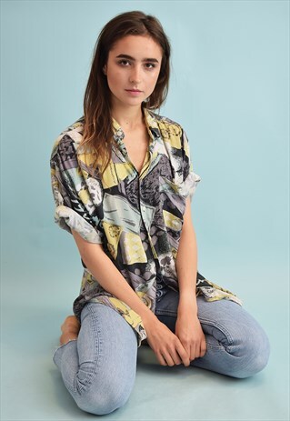 90'S RETRO ABSTRACT PRINT FESTIVAL OVERSIZED DADS BLOUSE TOP