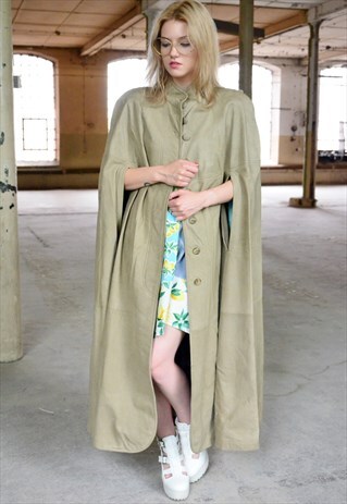 VINTAGE BEIGE LEATHER CAPE COAT