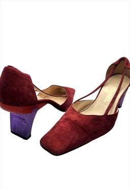 Chanel Heels Mules Pumps Burgundy Suede Purple Logo 37