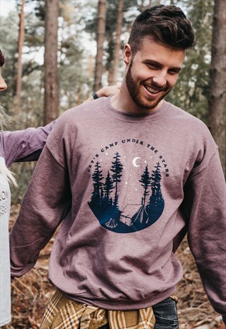 'LET'S CAMP UNDER THE STARS' SWEATSHIRT IN HEATHER PLUM