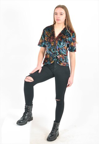 VINTAGE 80'S VELVET JACKET IN FLOWER PRINT