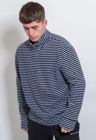 VINTAGE NAUTICA 1/4 ZIP SWEATSHIRT IN BLUE AND WHITE XL