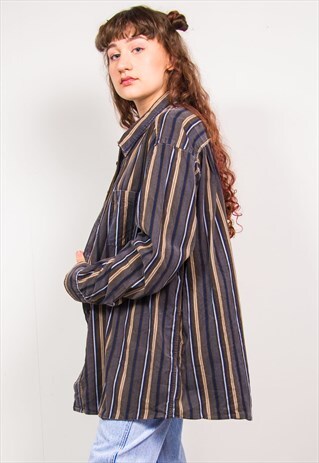 VINTAGE 90'S BROWN STRIPED CORD OVERSIZED SHIRT