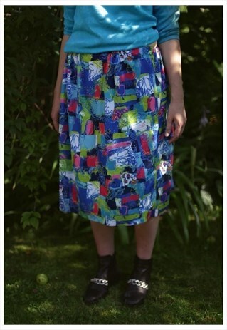 VINTAGE 80'S MULTICOLOUR ABSTRACT PRINT MIDI SKIRT