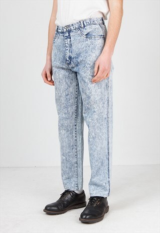 VINTAGE BLUE ACID WASHED DENIM JEANS