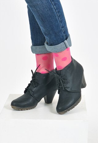 VINTAGE REAL LEATHER ANKLE BOOTS IN BLACK