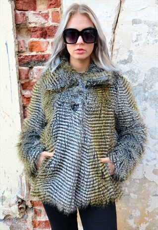 FAUX FUR VINTAGE BLACK ELEGANCE WINTER JACKET