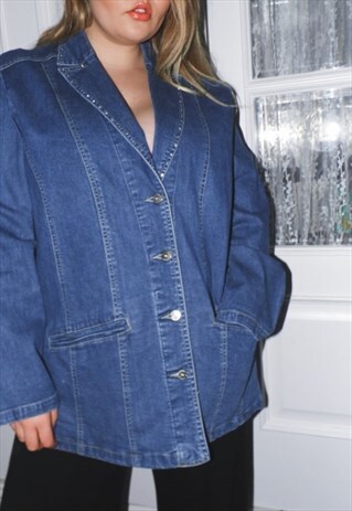 Y2K DENIM JACKET SILVER RHINESTONES OVERSIZED VINTAGE 90S 00