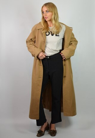 VINTAGE LONG WOOL CAMEL BROWN DUSTER / TRENCH COAT