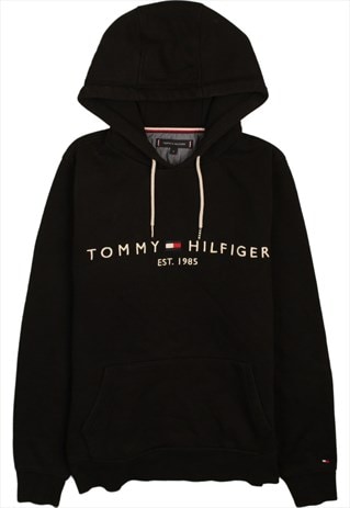 Vintage 90's Tommy Hilfiger Hoodie Spellout Pullover Black