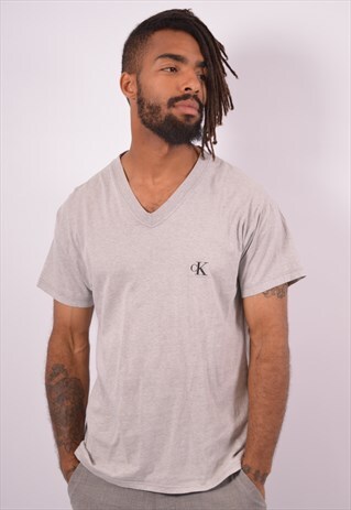 VINTAGE CALVIN KLEIN T-SHIRT TOP SLIM FIT GREY