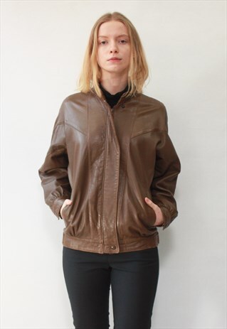 VINTAGE 80' AMAZING CLASSIC BROWN LEATHER JACKET