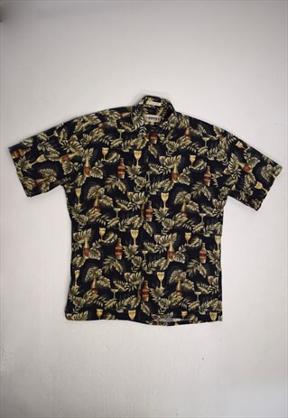 VINTAGE 90S NAVY LEAF BEER PRINT BUTTON UP SHIRT