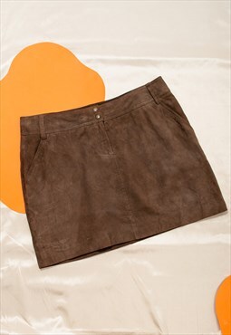 Vintage Leather Skirt Y2K Soft Suede Mini in Brown