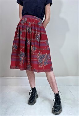 Vintage 80's  Deep Red and Blue Floral Skirt