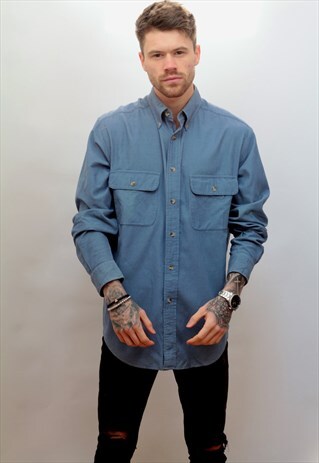 1990'S VINTAGE CORD SHIRT IN BLUE