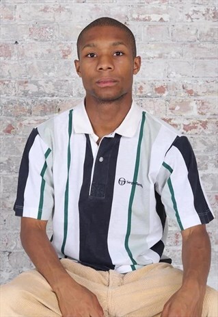 VINTAGE SERGIO TACCHINI LOGO STRIPED POLO SHIRT WHITE