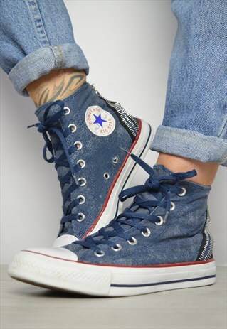 VINTAGE 90S CONVERSE NAVY STONEWASH HI TOPS GRUNGE RETRO