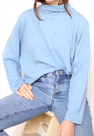 VINTAGE 90S BLUE POLO HIGH TURTLE ROLL NECK TOP