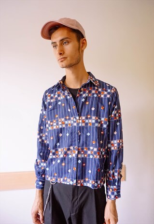 VINTAGE ABSTRACT PATTERNED NAVY SHIRT